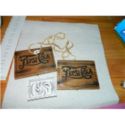 BAG OF ASSORTED - WOOD PEPSI BOX ENDS, PINWHEEL ASHTRAY & MORE