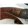 Image 2 : BELT - GENUINE LEATHER - WITH RHINESTONES - 38" - BAG OF EXTRA ROUND RHINESTONES - MISSING 1 DIAMOND