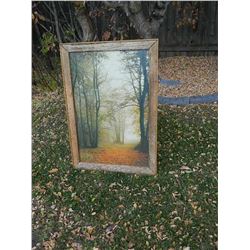FRAMED PICTURE - PATH IN WOODS - RUSTIC WOOD FRAME - 40 ½" TALL