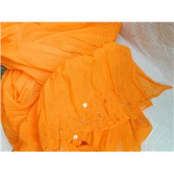 SHAWL, HIJAB - NEW - ORANGE - WIDE BEADS ON END - 17 ½" X 76"