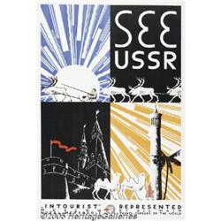 ORIGINAL C1930 RUSSIAN TRAVEL POSTER IINTOURIST S