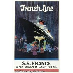 1960 S.S.FRANCE LAUNCH LINER POSTER BY BOB PEAK F