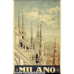 ORIGINAL C1930 ITALIAN RAIL TRAVEL POSTER MILAN M