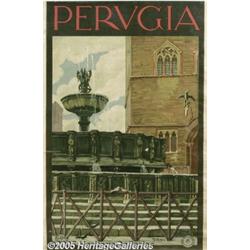 ORIGINAL C1930 ITALIAN RAIL TRAVEL POSTER(PERUGIA