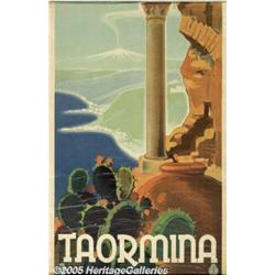 ORIGINAL C1930 ITALIAN TRAVEL POSTER TAORMINA Tao