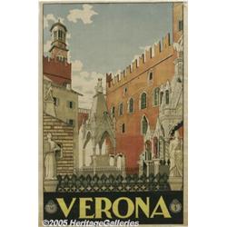 ORIGINAL C1930 ITALIAN RAIL TRAVEL POSTER VERONA 