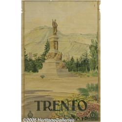 ORIGINAL C1930 ITALIAN RAIL TRAVEL POSTER TRENTO 