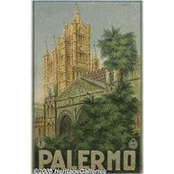 ORIGINAL C1930 ITALIAN RAIL TRAVEL POSTER PALERMO
