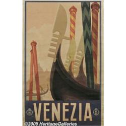 ORIGINAL C1930 ITALIAN RAIL TRAVEL POSTER VENICE 