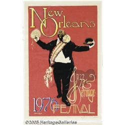 1976 NEW ORLEAN JAZZ FESTIVAL POSTER SIGNED LARED