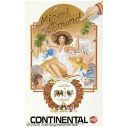 CONTINENTAL AIRLINES 1974 TRAVEL POSTER MIAMI BEA