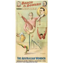 1889 CONTORTIONIST SIDE SHOW 3 SHEET POSTER Beach