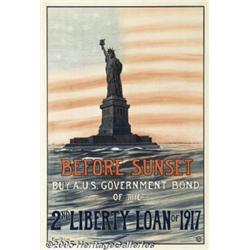 WW I POSTER BEFORE SUNSET 1917 STATUE OF LIBERTY 