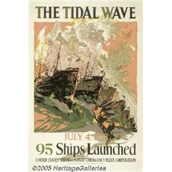 WW I POSTER TIDAL WAVE 95 SHIPS 1918 The Tidal Wa