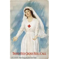 WW I POSTER RED CROSS ROLL CALL 1918 COFFIN Third