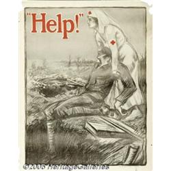 WORLD WAR I POSTER HELP! RED CROSS 1918 Help - Re