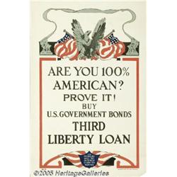 WORLD WAR I POSTER 100% AMERICAN 1918 LOAN Are Yo