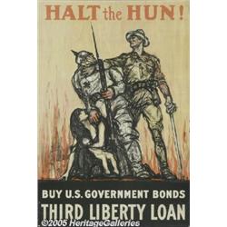 WORLD WAR I POSTER HALT THE HUN 1918 RALEIGH Halt