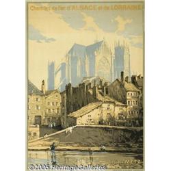 1935 FRENCH RAILWAY TRAVEL POSTER METZ Chemins de