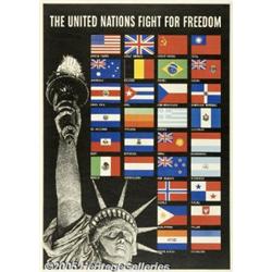 WORLD WAR II POSTER UNITED NATIONS FLAGS 1942 Uni