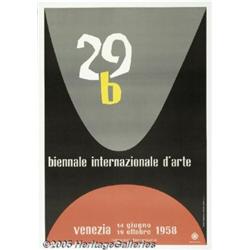 1958 VENICE BIENALLE POSTER LINEN MOUNTED Venenzi