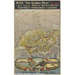 C1938 SWISS RAIL POSTER GOLDEN TRIANGLE MONTREUX 