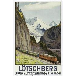 1937 SWISS RAIL TRAVEL POSTER LOTSCHBERG SIMPLON 