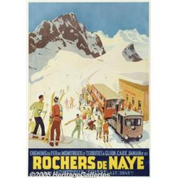 1935 ROCHERS DE NAYE SWISS SKI TRAIN POSTER Roche
