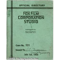 Fox Studio Directory (1935) (72 Pages). This is a