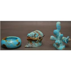 THREE HAND CARVED TURQUOISE ITEMS