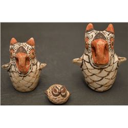 THREE ZUNI INDIAN POTTERY OWLS