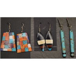 THREE PAIR SANTO DOMINGO INDIAN EARRINGS