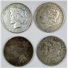 Image 1 : 4-SILVER DOLLARS;MIXED DATES/MINT MARKS/GRADES