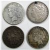 Image 1 : 4-SILVER DOLLARS;MIXED DATES/MINT MARKS/GRADES