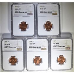 5 - 1975 LINCOLN CENTS NGC MS66RD