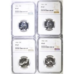 1961-64 PROOF SILVER QUARTERS NGC PF 67