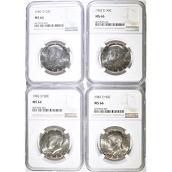 (4) 1982 D KENNEDY HALF DOLLARS