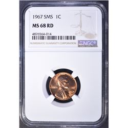 1967 SMS LINCOLN CENT, NGC MS-68 RED