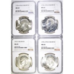 3-1976-S & 1 72-S SIVER IKE DOLLARS, NGC MS-65
