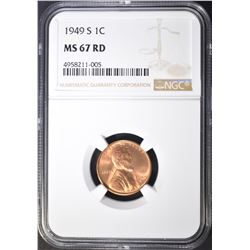 1949-S LINCOLN CENT NGC MS-67 RD