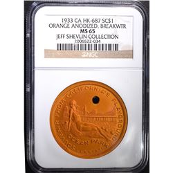 1933 CA HK-687 ORANGE ANODIZED RARE, NGC MS-65