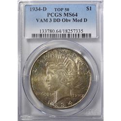 1934-D PEACE DOLLAR  PCGS MS-64 VAM 3 DD OBV MED D