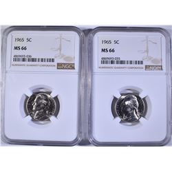 (2) 1965 NICKELS NGC MS-66