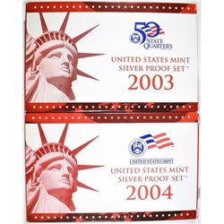 2003 & 2004 U.S. SILVER PROOF SETS ORIG BOXES/COA