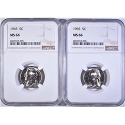 2-1965 JEFFERSON NICKELS, NGC MS-66