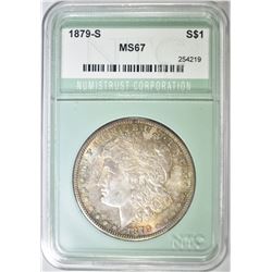 1879-S MORGAN DOLLAR, NTC SUPERB GEM BU+ TONING