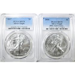 2016 & 17 AMERICAN SILVER EAGLES, PCGS MS-70