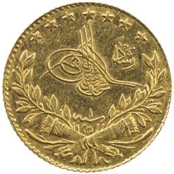 TURKEY: Mehmet V, 1909-1918, AV 25 kurush, Bursa, AH1327 year 1. AU