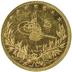 TURKEY: Mehmet V, 1909-1918, AV 100 kurush, Manastir (Bitola), AH1327 year 3. UNC