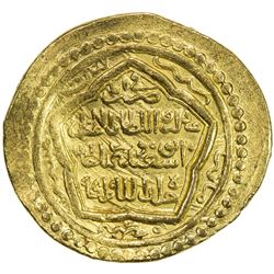ILKHAN: Abu Sa'id, 1316-1335, AV dinar (8.07g), Abu Ishaq (= Kazirun), AH722. VF-EF